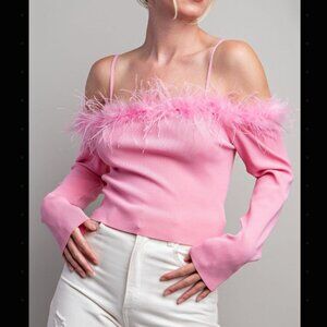 Pink Off shoulder with feather top
